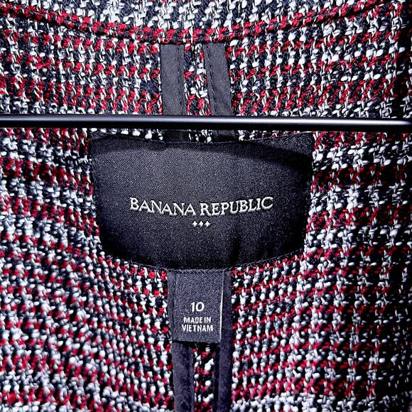 Banana Republic Boucle Long Jacket Black Red Fringe Trim Open Front Womens 10 - Picture 6 of 7